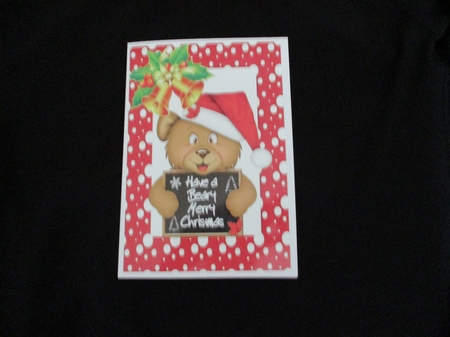 Have a Beary Merry Christmas! teddy with bell in red frame by Lizzie Hartwell
