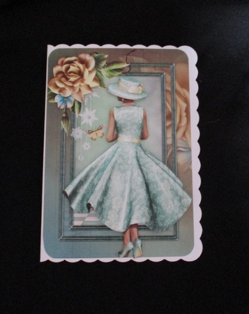 Lady In Floral Dress Champagne Roses & Butterfly by Lizzie Hartwell