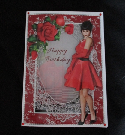 Lady In Red With Lace & Red Roses by Lizzie Hartwell