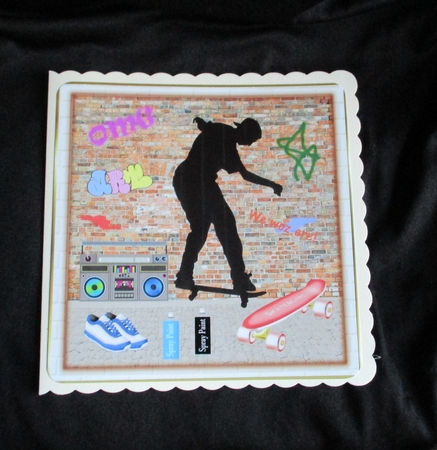 Street Scene 8x8ins Birthday Decoupage Topper by Lizzie Hartwell