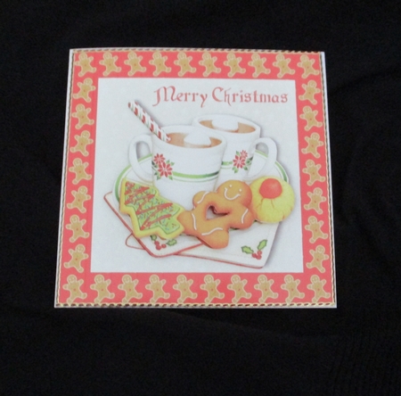 Christmas Hot chocolate with seasonal cookies on gingerbread men background topper 6 x 6 by Lizzie Hartwell