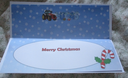 Red Christmas Tractor LUCAS large dl insert by Lizzie Hartwell