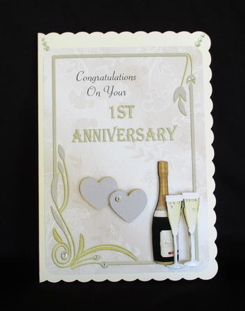 Champagne and Hearts 1st Anniversary Card by Lizzie Hartwell