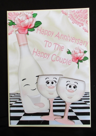 Happy Anniversary to THE HAPPY COUPLE with pink roses & toony champagne by Lizzie Hartwell