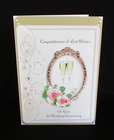 Pink Border Edge 1st Anniversary Card by Lizzie Hartwell