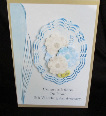 Blue & White Floral 5th Anniversary Card by Lizzie Hartwell