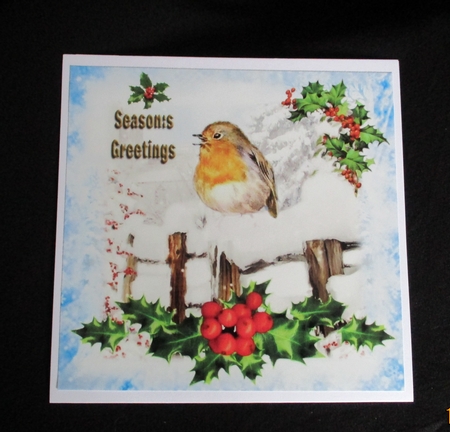 Robin With Seasons Greeting 8x8 by Lizzie Hartwell