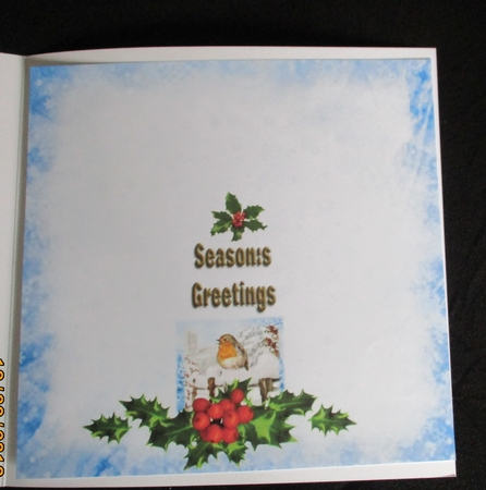 Robin With Seasons Greetings Insert 8x8 With Gift Card by Lizzie Hartwell