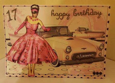 Rock & Roll Lady & Her Pink T-bird Car Decoupage by Liz Kemp