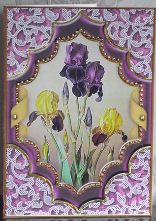 Purple Iris Ornate Diamond 7x5inch Folded Picture Card by Elizabeth Martin