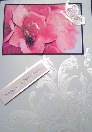Pink Rhododendrons Card Front by Elizabeth Martin
