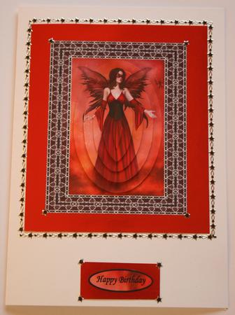 Red Passion Fairy Card Front with Pyramid by Elizabeth Shepphard