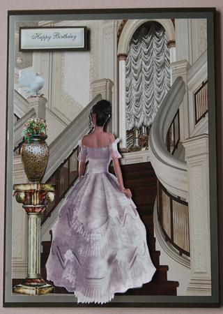 Elegant Lady in White Gown on a Staircase by Elizabeth Shepphard