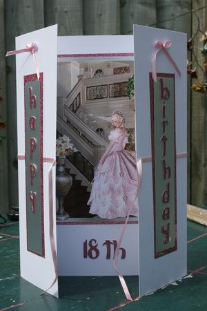 Elegant Lady in Pink Gown on a Staircase by Elizabeth Shepphard