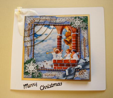 Angels Bell Pulling Snow 6 Inch Duo Corner Stack Card Front by Elizabeth Shepphard