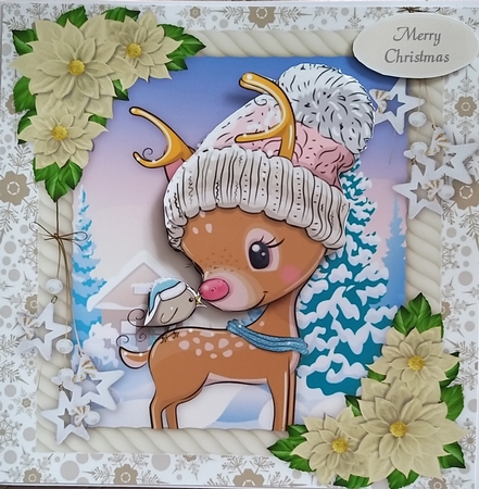 Adorable Reindeer In Bobble Hat 8x8 by Elizabeth Svonja