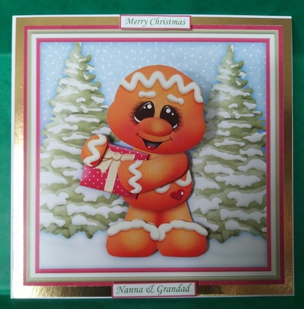 CHRISTMAS GINGERBREAD MAN WOBBLY HEAD CARD 7.5 Decoupage & Insert Mini Kit by Elizabeth Svonja