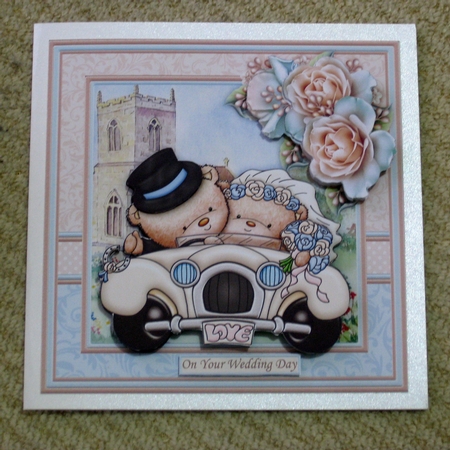 Wedding Bears in Car 8x8 Wedding Day Mini Kit & Decoupage by Ellen Morgan