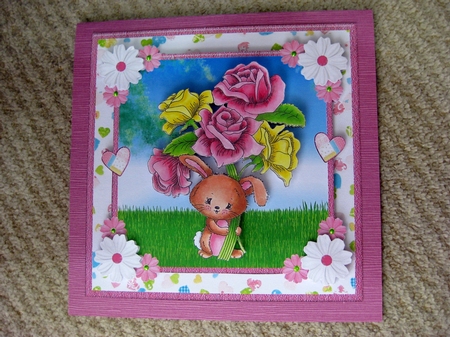 Sweet Bunny with Flowers 8x8 Card Mini Kit & Decoupage by Ellen Morgan