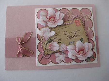 Pink Magnolia Love on Birthday 6in Decoupage Topper by Ellen Morgan