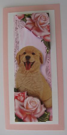 Large Dl Cute Puppy & Pink Roses by Ellen Morgan