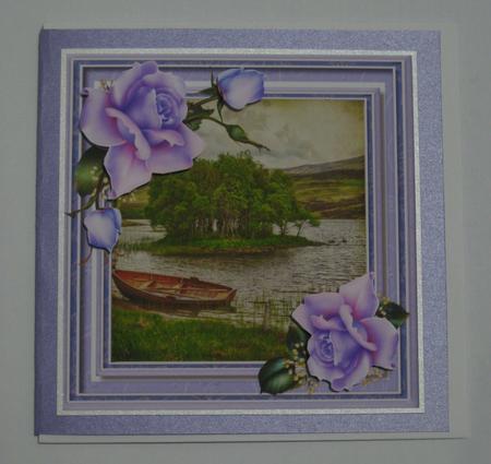 Beautiful Lilac Roses and Lake Scene  by Ellen Morgan