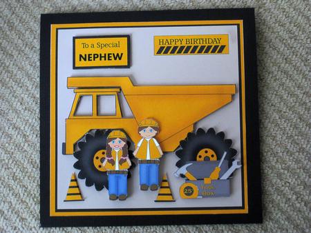 Birthday Card with Dumper Truck, Traffic Cones and Tool Box by Ellen Morgan