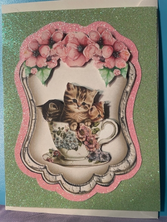 Kitties and Teacups 4 - 6x4 inch topper with decoupage  by Emilie Freeman