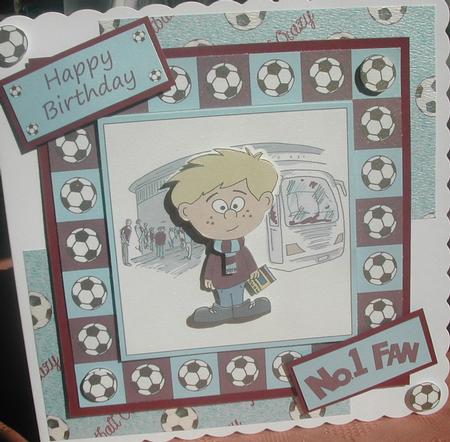 Little Football Fan (claret & Blue) - 6in x 6in by Emma Duddridge