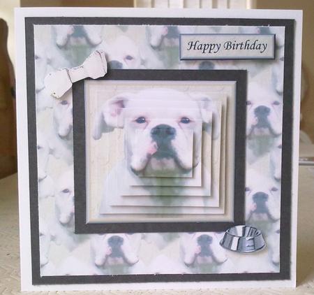 White Boxer Dog Portrait Pyramid with Background by Emma Duddridge