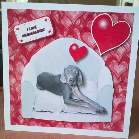 Weimaraner & Hearts Arm Chair Card by Emma Duddridge