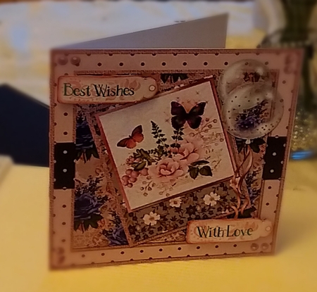 5 x 5 Quick Cut & Fold Card Dusky Pink Butterflies/Peonies with Sentiments by emma dunne