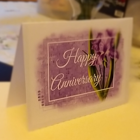 Beautiful Purple Iris Flower | Happy Anniversary 5x7 Quick Cut & Fold Greeting Card by emma dunne
