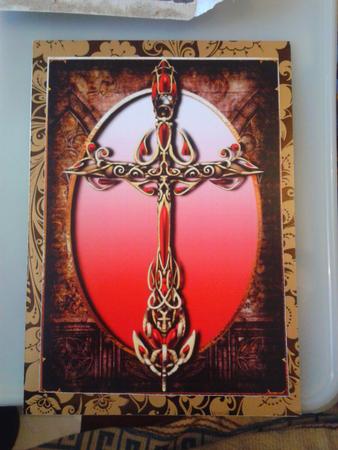 2 Ornate Gothic Cross Toppers - Red Gold & Green by emma dunne