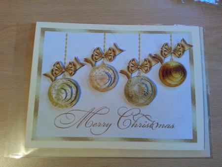 Gold Christmas Bauble Pyramid Card Front by emma dunne