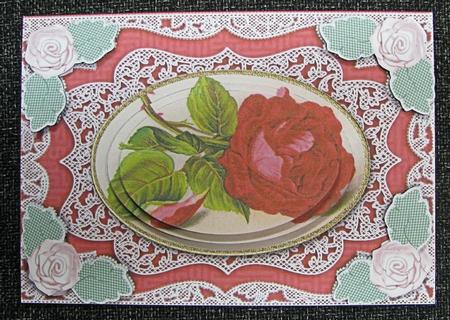 Vintage Red Rose A5 Lace Card Front Step by Step by Emma Gleave
