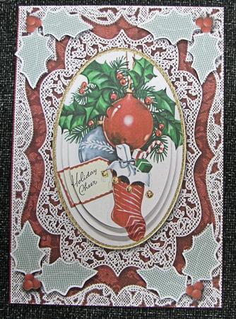 Christmas Cheer Stocking A5 Lace Card Front Step by Step by Emma Gleave