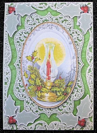 Christmas Candle Lantern A5 Lace Card Front Step by Step by Emma Gleave