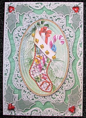 Christmas Stocking A5 Lace Card Front Step by Step by Emma Gleave