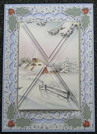 Blue Snow Church A5 Lace Card Front Side Step Stacker by Emma Gleave