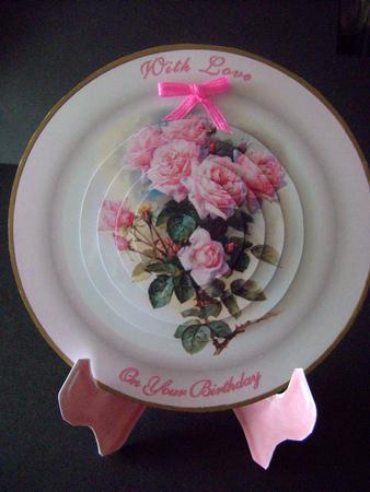 Pink Roses Plate Card & Stand with Pyramid by Emma Queenin
