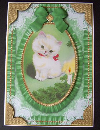 Christmas Kitty Lace N Ruffles Card Front Step by Step by Emma Queenin