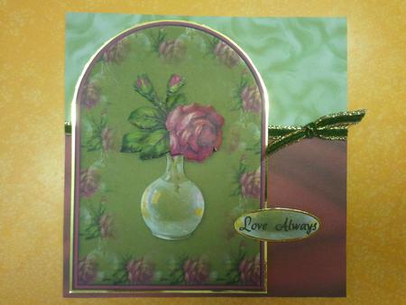 Pink Rose in Vase Rounded Quick Card by Crafty M