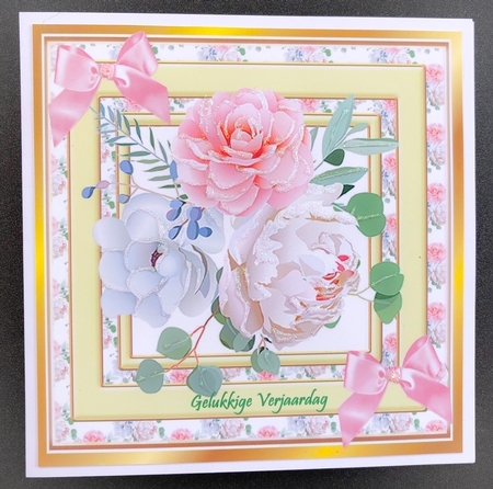 Gold and cream frame of delicate roses & bows 8x8  by Engela Conradie