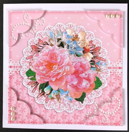 A Touch of Elegance Flowers, Pearls and Lace 8 x 8 Scalloped Corner Topper   by Engela Conradie
