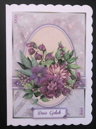 A5 Maroon & Purple Bouquet 3 Card Front Topper & Sentiments by Engela Conradie