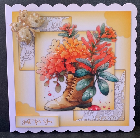 8x8 Flowers in a Boot , Peach by Engela Conradie