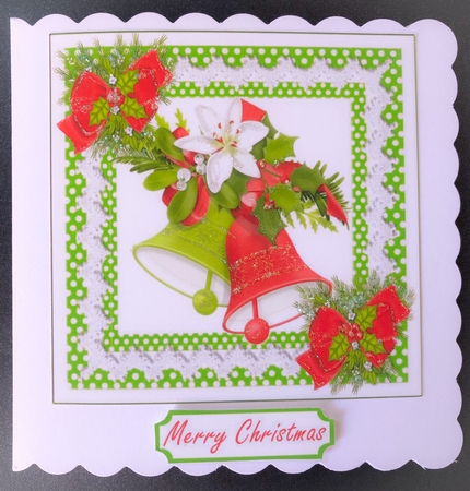 Pretty festive bells and christmas red bow card front 7x7 (one) by Engela Conradie