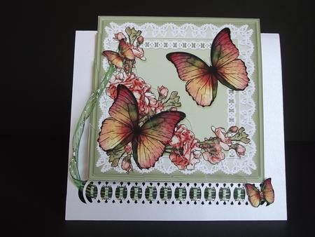 Butterflies and Flowers on Lace Wavy Corner Side Stacker by Engela Conradie