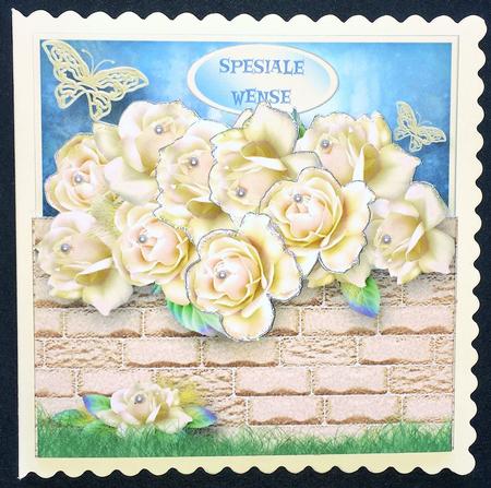 Garden Wall with Cream Roses Popout Card Mini Kit by Engela Conradie